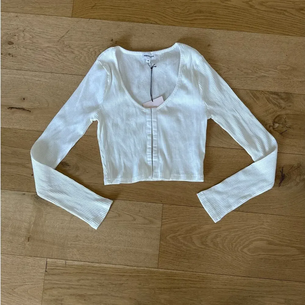 Superdown - Jackie Long Sleeve Ribbed Top in White